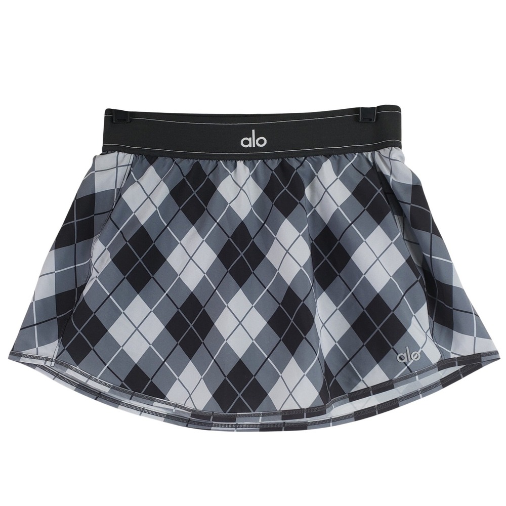 Alo Yoga Aces Skort Women S Grey Argyle Tennis Golf Preppy Activewear